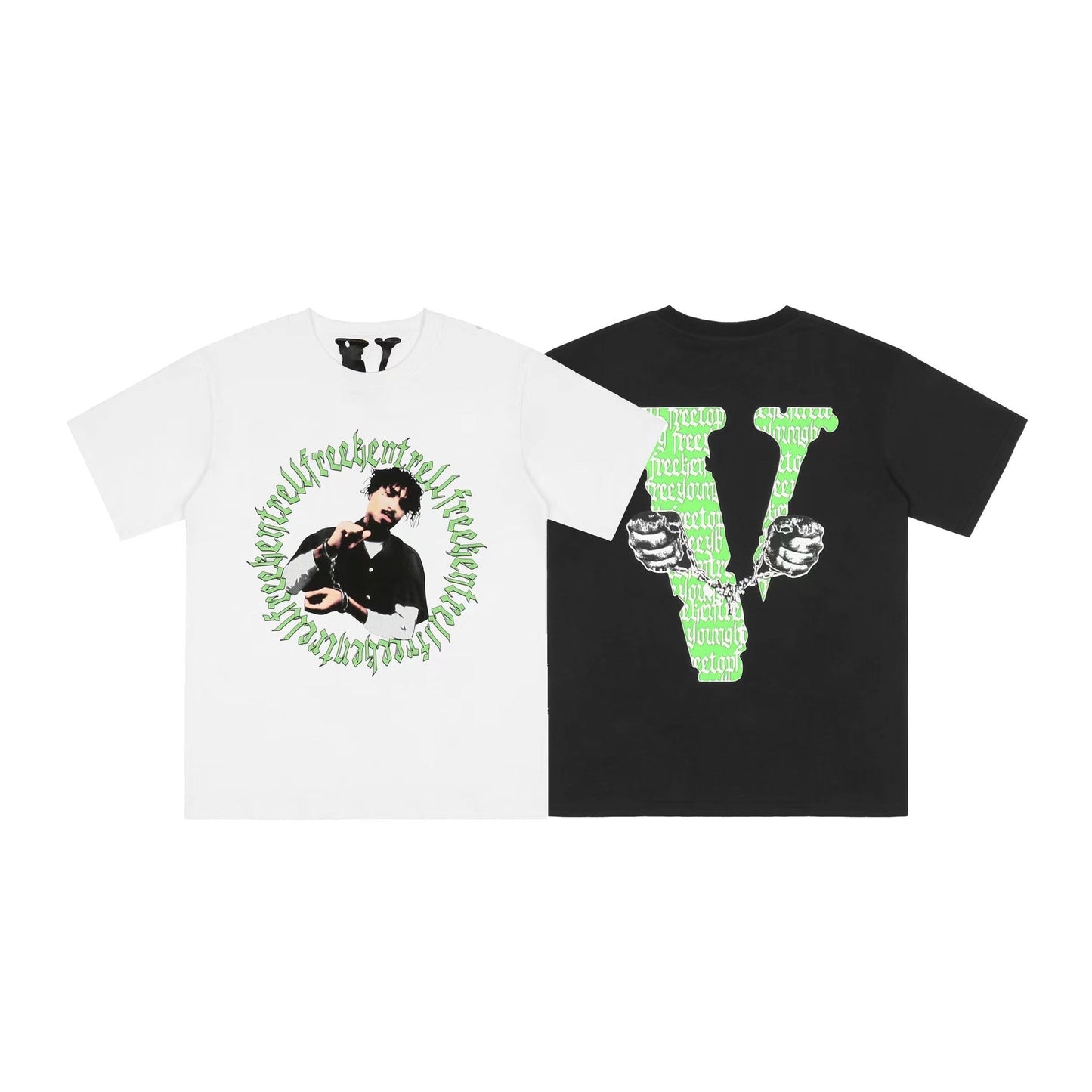 Vlone T Shirts Sanskrit Character Printed Large V Short Sleeve T-shirt Men and Women High Street Loose Half Sleeve