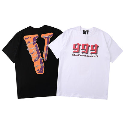 Vlone T Shirts Couple's Same Large V Printed Short Sleeve Men's and Women's High Street Loose T-shirt