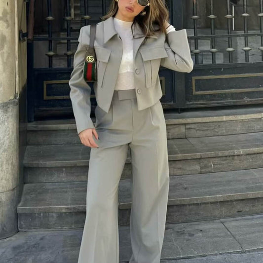 Women Pants Spring Short Jacket Casual Trousers Suit