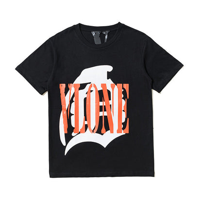 Vlone T Shirts Evil Smiley Face Big V Loose Short Sleeve T-shirt
