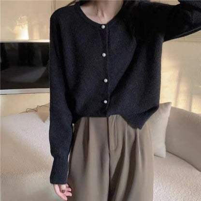 Women Knitwear Spring and Autumn Vintage Sweater round Neck Cardigan Jacket