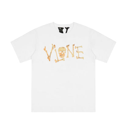 Vlone T Shirts Skull Bones Large V Printed Short Sleeve T-shirt Men and Women Couple Hip Hop Half Sleeve