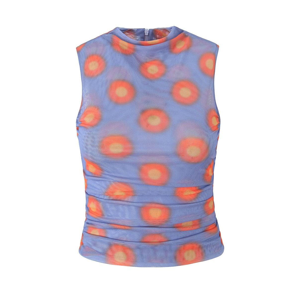 Women Tops Summer Mesh Printed Pleated T-shirt Vest