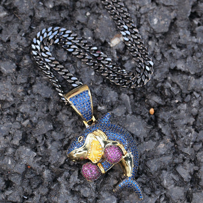 Jewelry Hip Hop Boxing Shark Zircon Pendant Necklace Animal Spectrum Armament