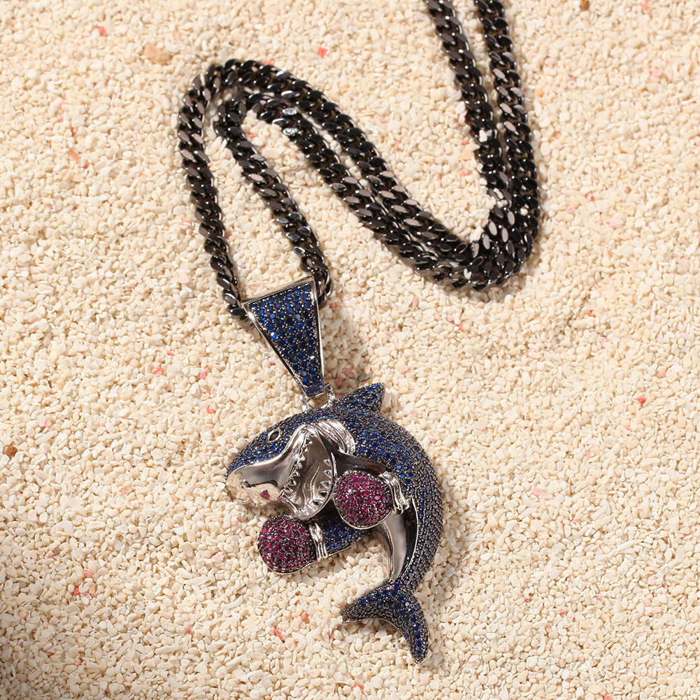 Jewelry Hip Hop Boxing Shark Zircon Pendant Necklace Animal Spectrum Armament