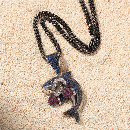 Jewelry Hip Hop Boxing Shark Zircon Pendant Necklace Animal Spectrum Armament