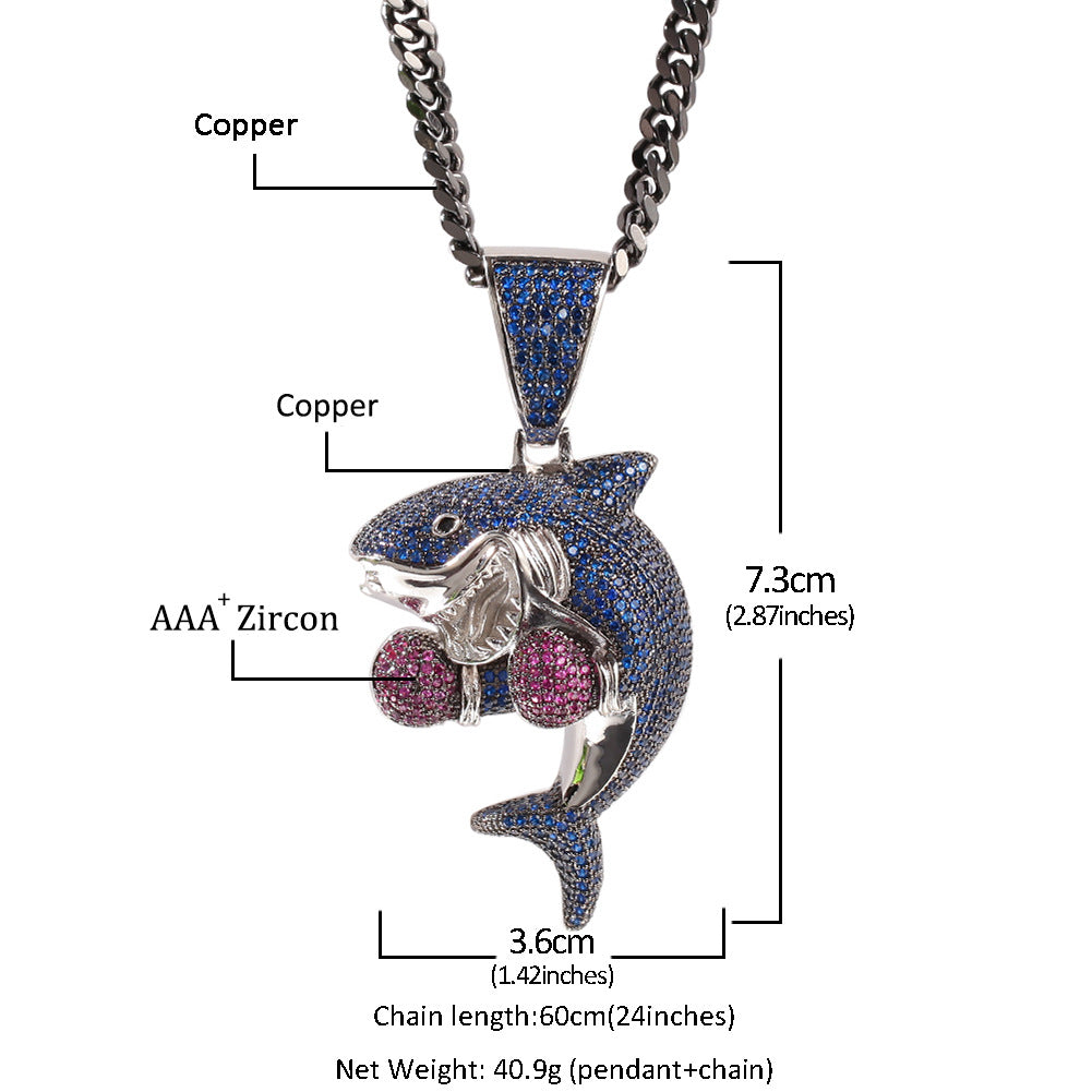Jewelry Hip Hop Boxing Shark Zircon Pendant Necklace Animal Spectrum Armament