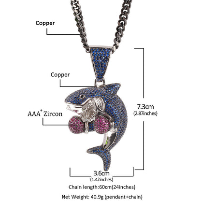Jewelry Hip Hop Boxing Shark Zircon Pendant Necklace Animal Spectrum Armament