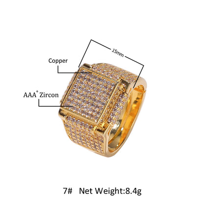 Rings Zircon Ring Square Bling Rap Spectrum