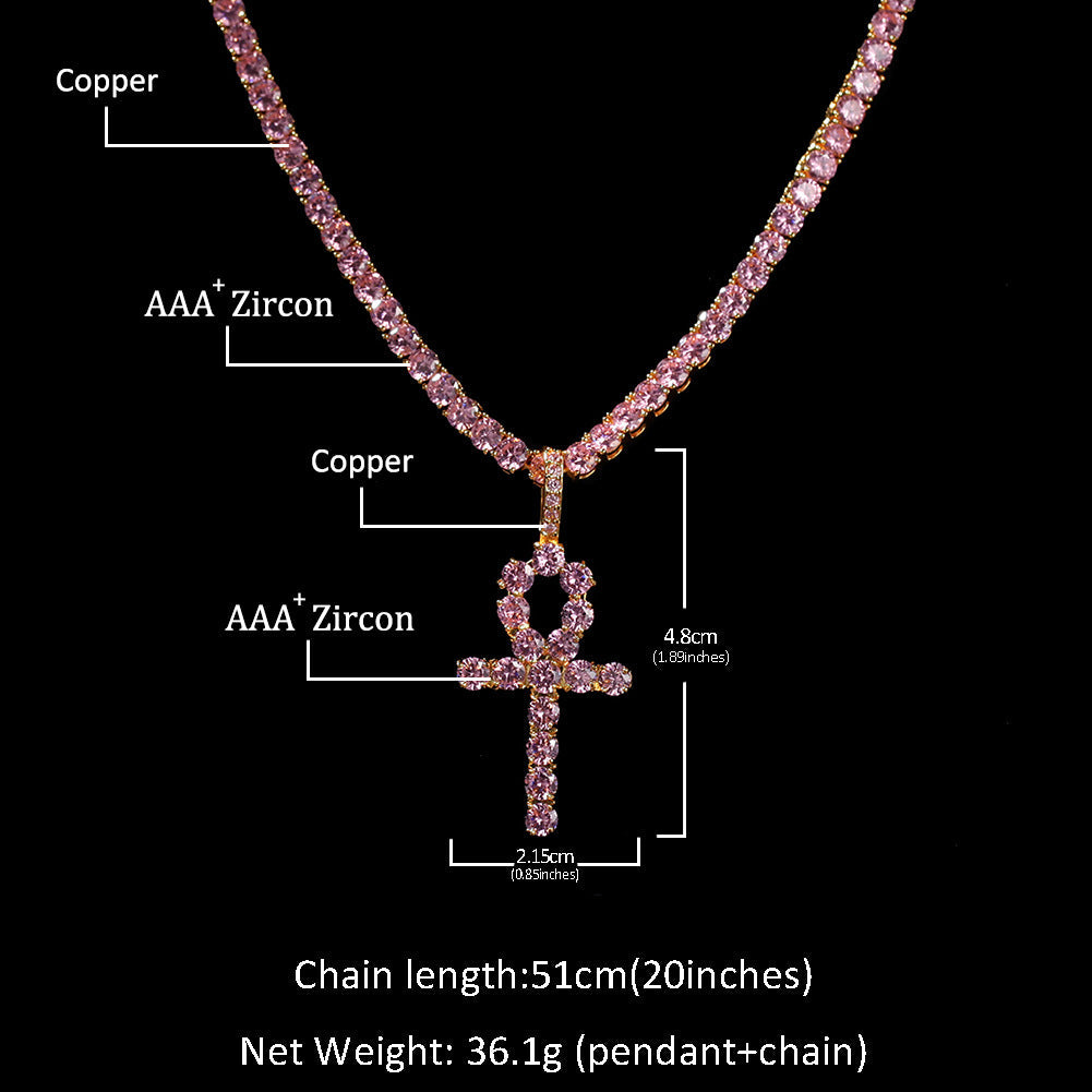 Jewelry Hip Hop Pink Zircon Anhe Pendant Copper Inlaid Zircon Crosses St. Valentine's Spectrum