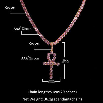 Jewelry Hip Hop Pink Zircon Anhe Pendant Copper Inlaid Zircon Crosses St. Valentine's Spectrum