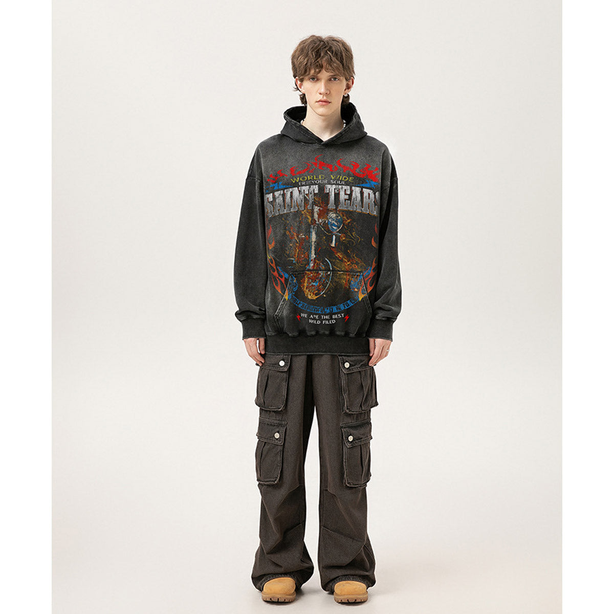 Unisex Hoodies Saint Michael Fashion Old Loose Hoodie