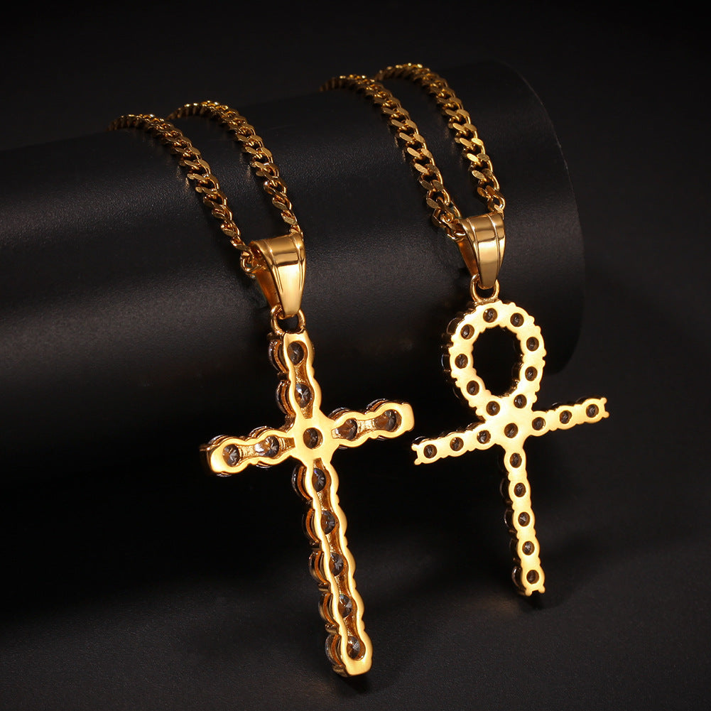 Jewelry Zircon Anhe Cross Pendant Set Stainless Steel Crosses St. Valentine's Spectrum Angel Pieces