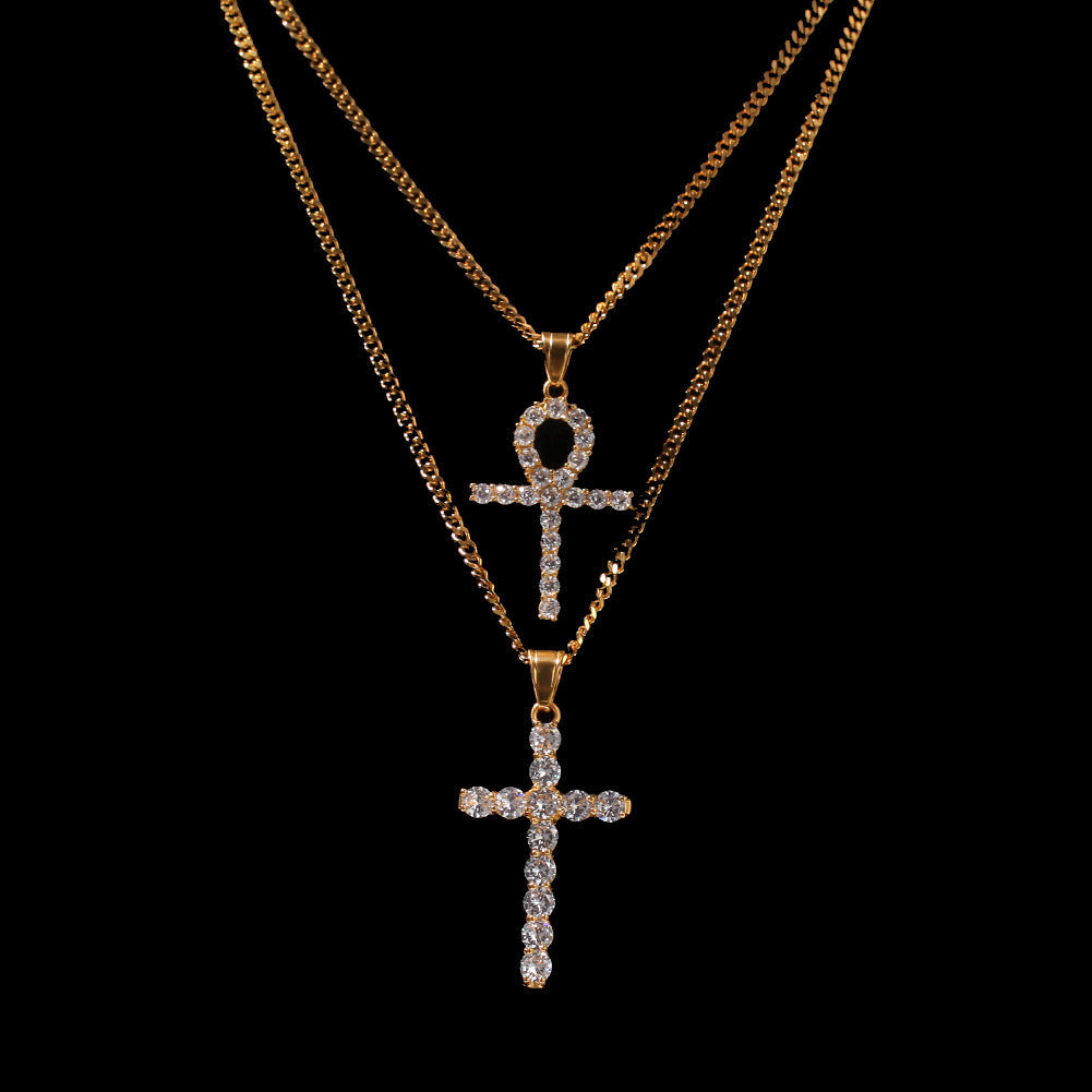 Jewelry Zircon Anhe Cross Pendant Set Stainless Steel Crosses St. Valentine's Spectrum Angel Pieces