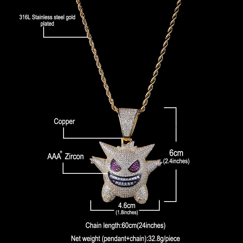 Jewelry INS full zircon purple Geng Gui pendant necklace Animal rapper