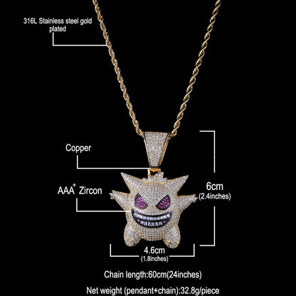 Jewelry INS full zircon purple Geng Gui pendant necklace Animal rapper