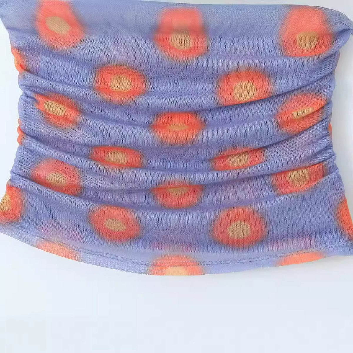 Women Tops Summer Mesh Printed Pleated T-shirt Vest