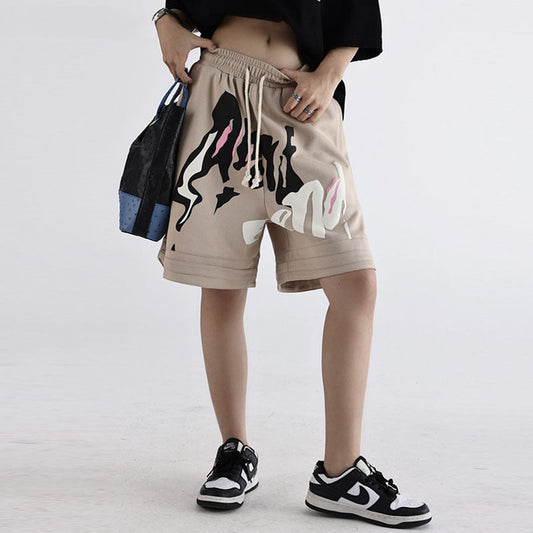 Men Shorts Track Sweatpants Male Hip Hop Loose-Fitting Wide-Leg Short Jumpsuit