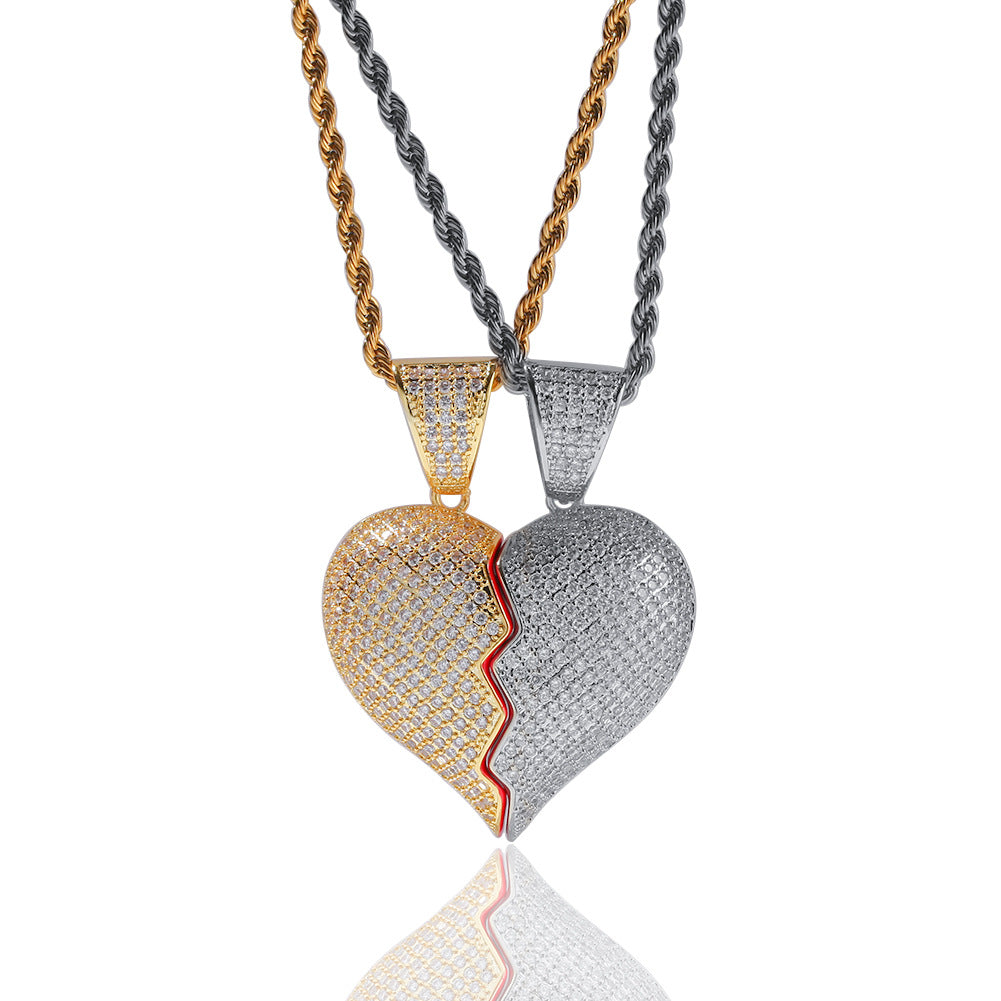 Jewelry Two Halves Heartbreak Combination Pendant Copper Inlaid Zircon St. Valentine's Spectrum Angel Pieces