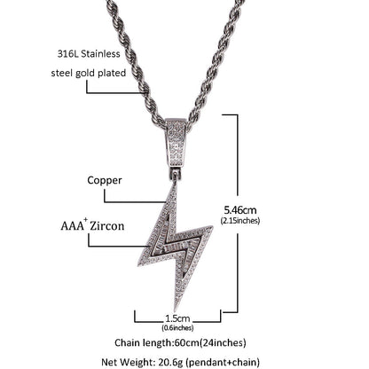 Jewelry hip hop cool lightning pendant copper inlaid zircon hiphop lightning Spectrum
