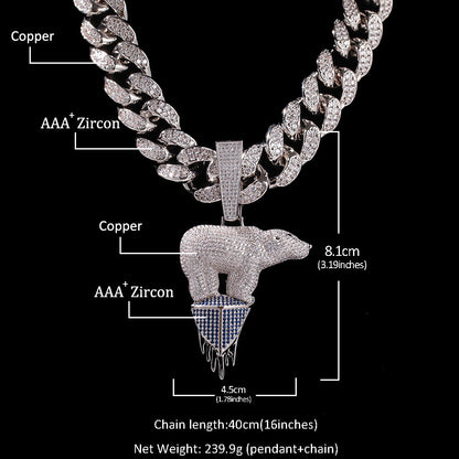 Jewelry Hip Hop Zircon Copper Polar Bear Animal Pendant Animal Spectrum