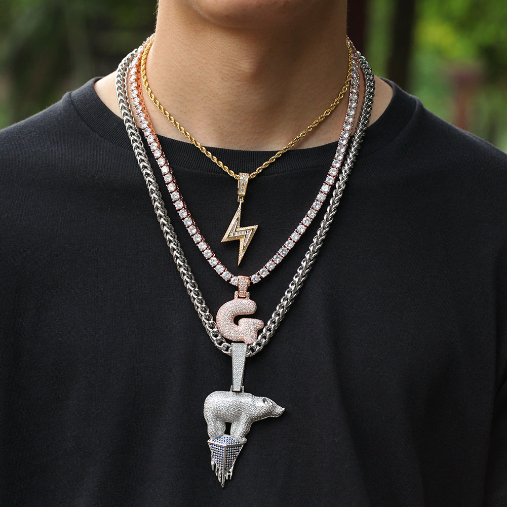 Jewelry hip hop cool lightning pendant copper inlaid zircon hiphop lightning Spectrum