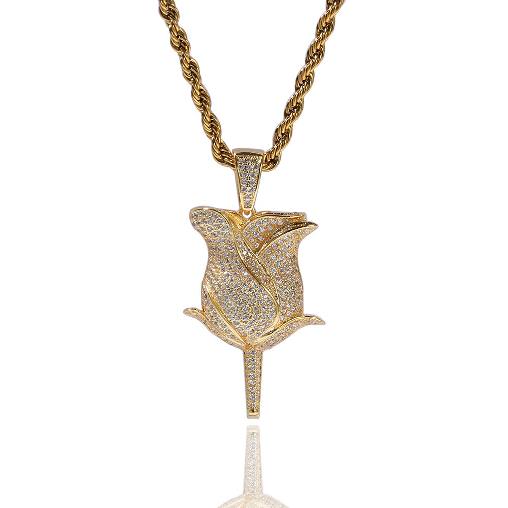 Jewelry Microencrusted Zircon Rose Pendant Necklace Light Luxury Spectrum St. Valentine's