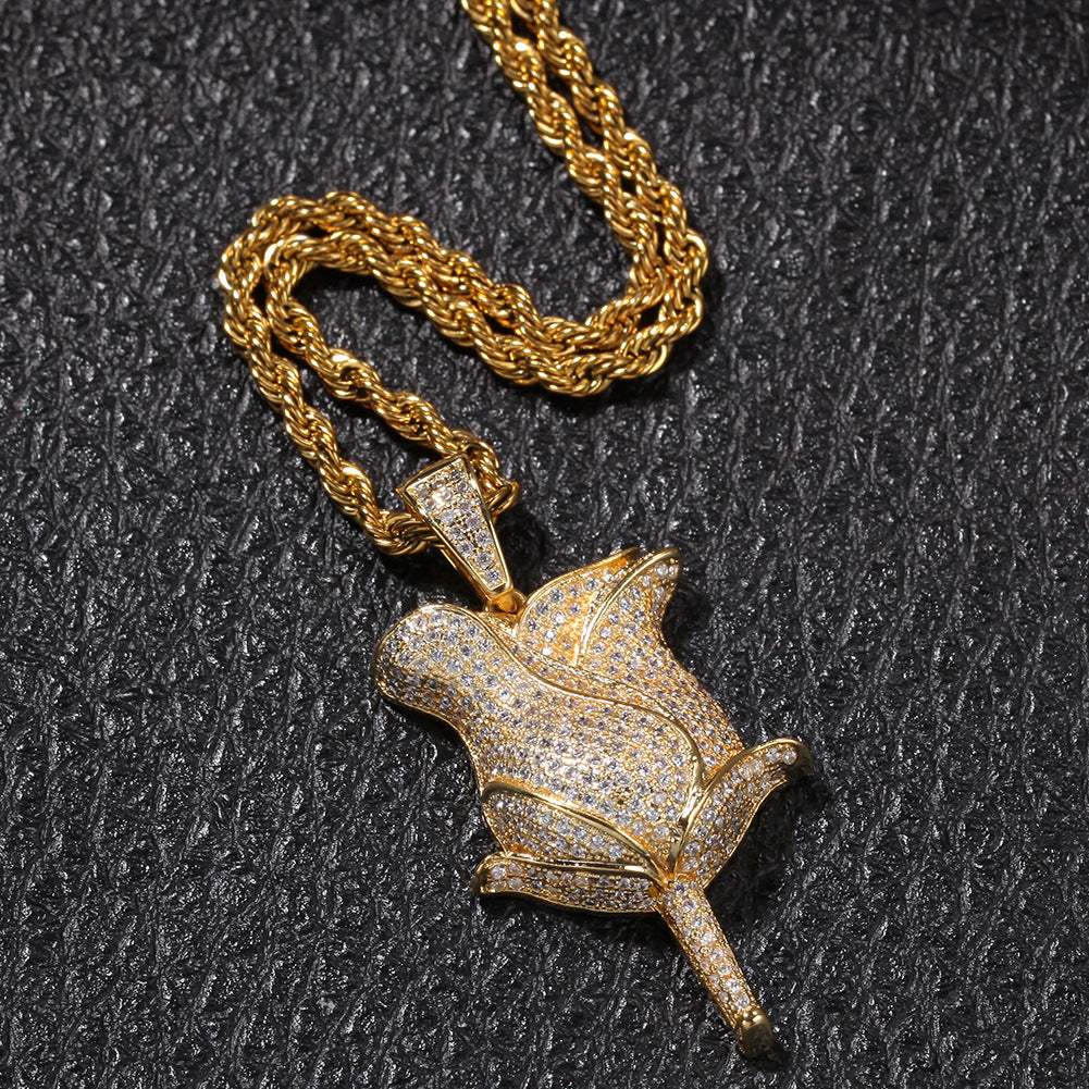 Jewelry Microencrusted Zircon Rose Pendant Necklace Light Luxury Spectrum St. Valentine's