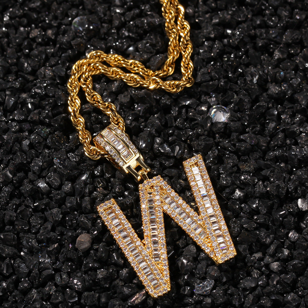 Jewelry T square zircon English letter pendant Word Up Spectrum