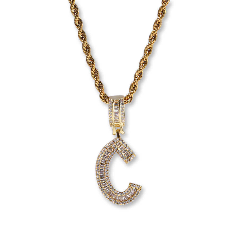 Jewelry T square zircon English letter pendant Word Up Spectrum