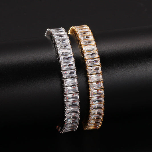 Bracelet Gold Plated Square Zircon Stainless Steel Bracelet Hip Hop Spectrum St. Valentine's