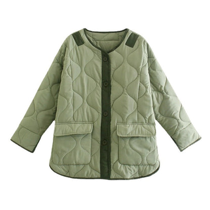 Women Cotton Coat Fashion Diamond Lattice Loose