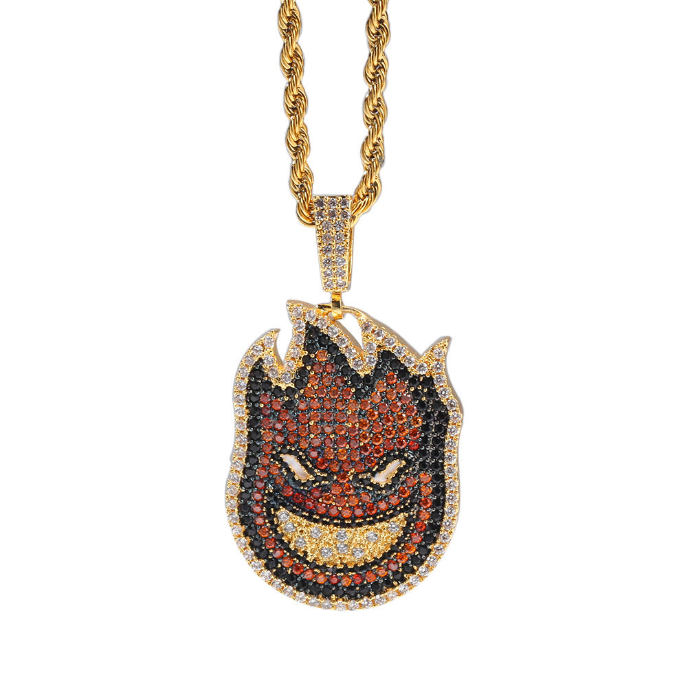 Jewelry Cartoon Double Sided Small Fire Man Color Zirconium Pendant Necklace Jesus Pieces