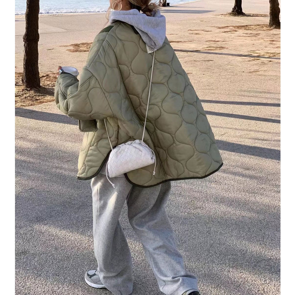 Women Cotton Coat Loose Diamond Lattice Coat