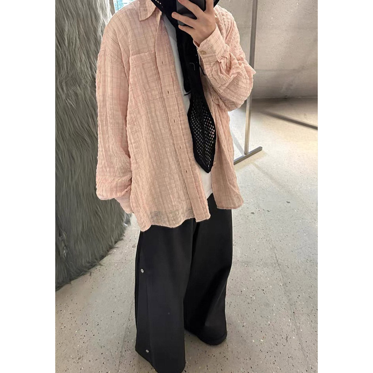 Unisex Shirts Our Legacy Pink Loose Checked Long Sleeve Shirt