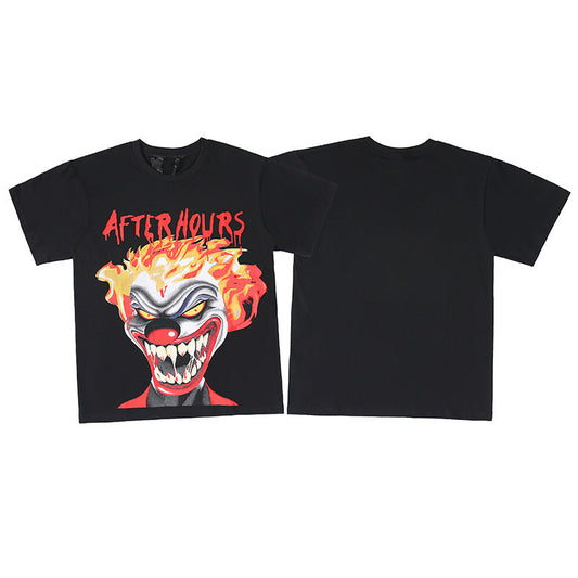 Vlone T Shirts Clown Flame Large V Printed Short Sleeve T-shirt Men's and Women's High Street BF Style Loose Half Sleeve