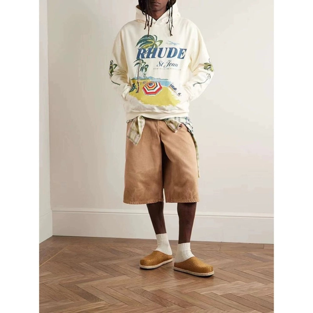 Rhude Hoodie Beach Coconut Letter Print Hooded Sweater Jacket