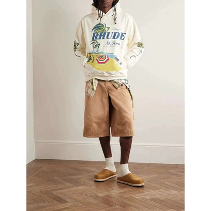 Rhude Hoodie Beach Coconut Letter Print Hooded Sweater Jacket