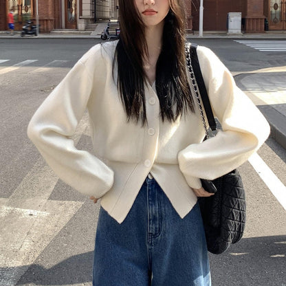 Women Knitted Cardigan Black V-neck Sweater Cardigan Long Sleeve Knitted Jacket