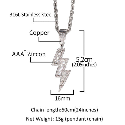 Jewelry ins zircon lightning pendant necklace hip hop lightning royalty Jesus Pieces