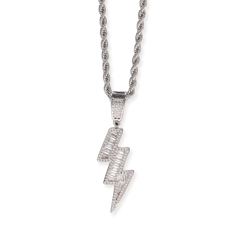 Jewelry ins zircon lightning pendant necklace hip hop lightning royalty Jesus Pieces