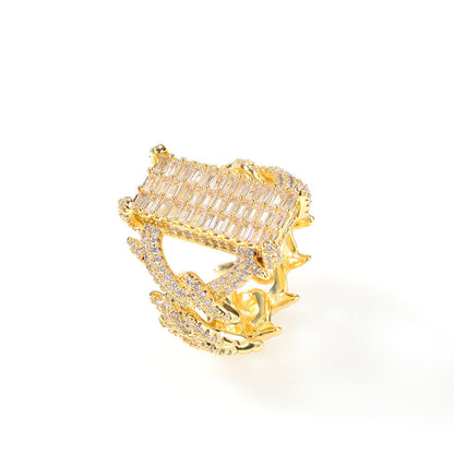 Rings Gold Plated Square Zirconium Personality Hip Hop Ring St. Valentine's