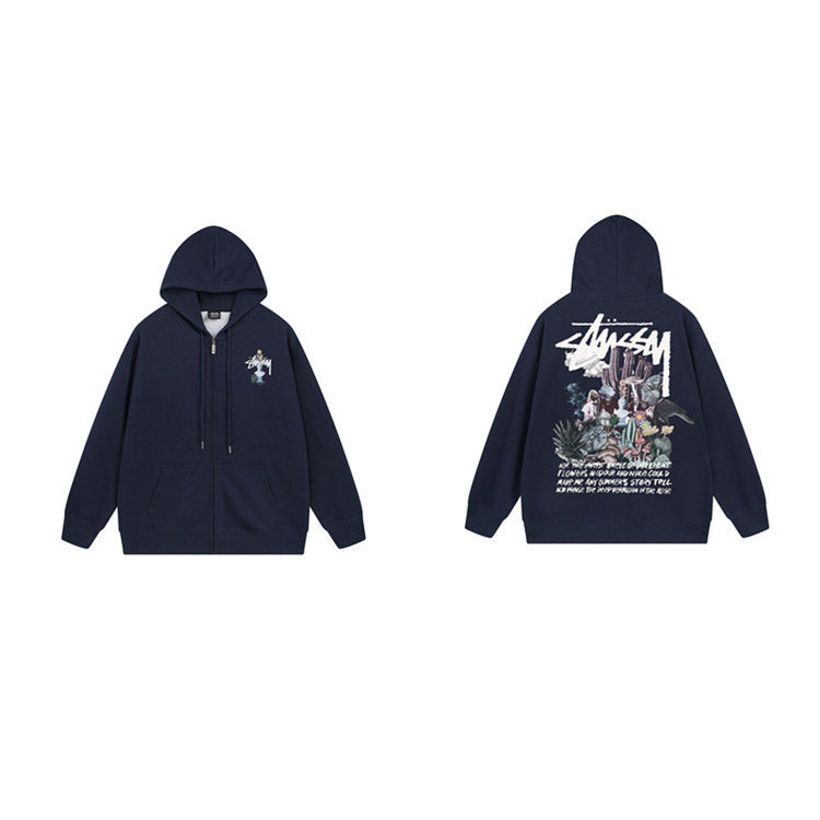 Stussy Hoodie Zip-Up Cardigan Fleece Hooded Sweater