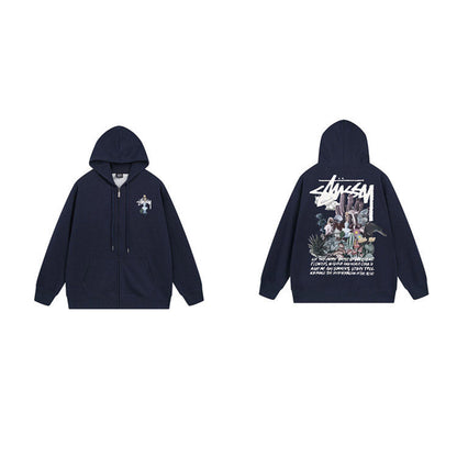 Stussy Hoodie Zip-Up Cardigan Fleece Hooded Sweater