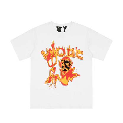 Vlone T Shirts Devil Messenger Large V Printed Short Sleeve T-shirt Men and Women Couple Hip Hop Half Sleeve