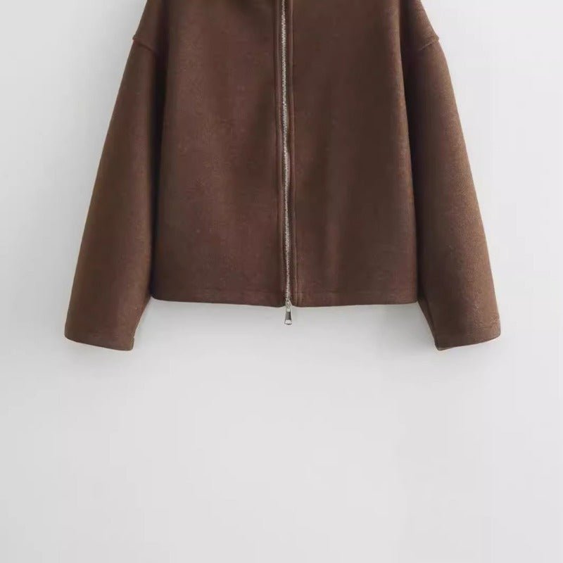 Women Tops Spring Double Zip Jacket Jacket Stand-Up Collar Top