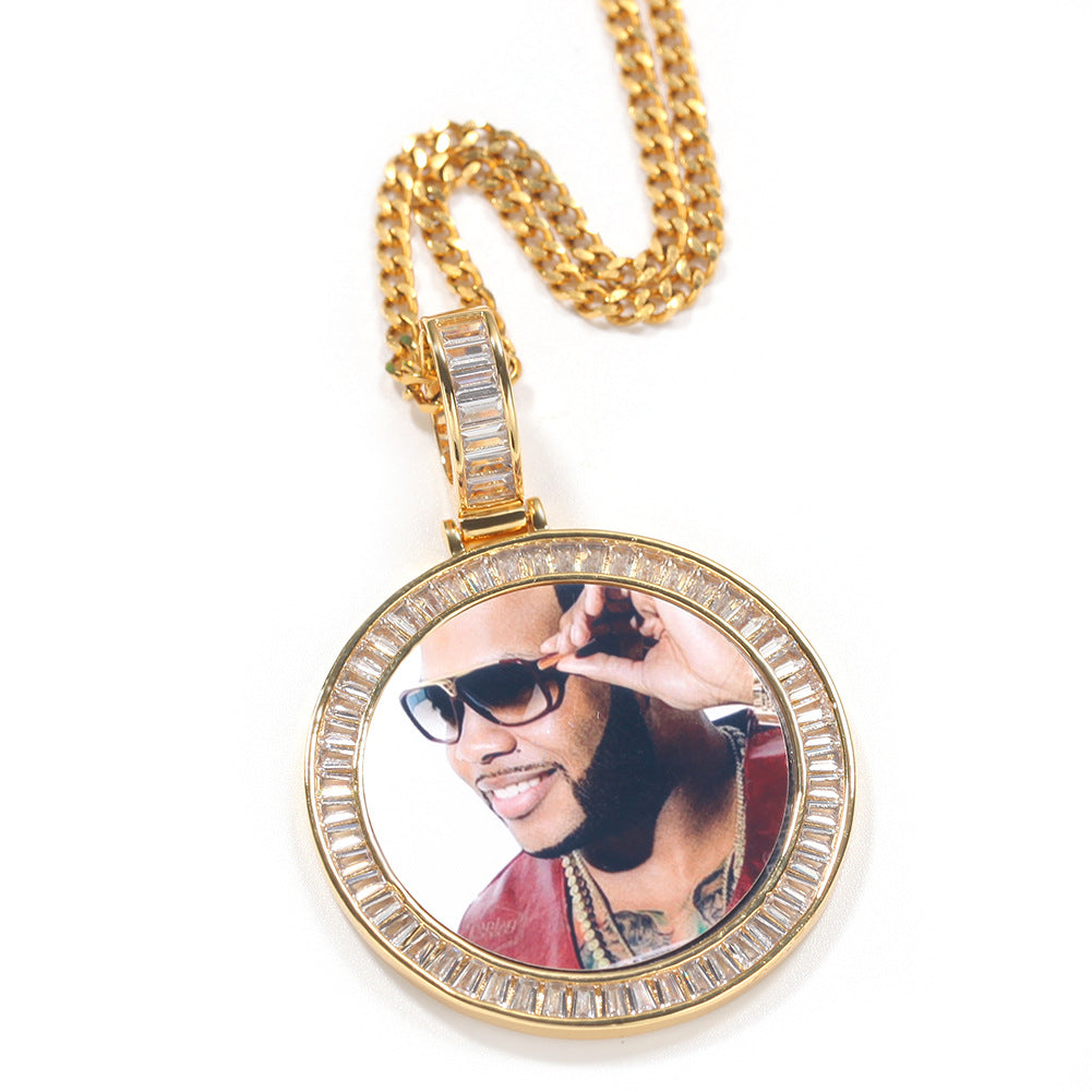 Jewelry Copper T Square Zircon Round Pendant Hip Hop Spectrum