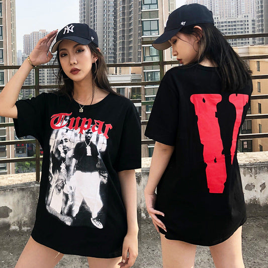 Vlone T Shirts V Printed Short Sleeve T-shirt Men and Women Loose High Street Half Sleeve