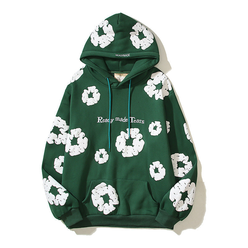 Kanye West Denim Tears Sunday Service Hoodie Autumn Winter Retro Three-Dimensional Foam Flower Print Embroidered Hoodie