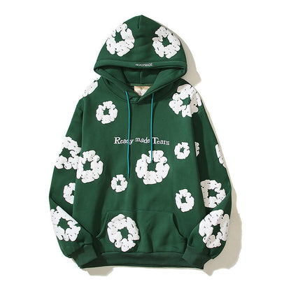 Kanye West Denim Tears Sunday Service Hoodie Autumn Winter Retro Three-Dimensional Foam Flower Print Embroidered Hoodie